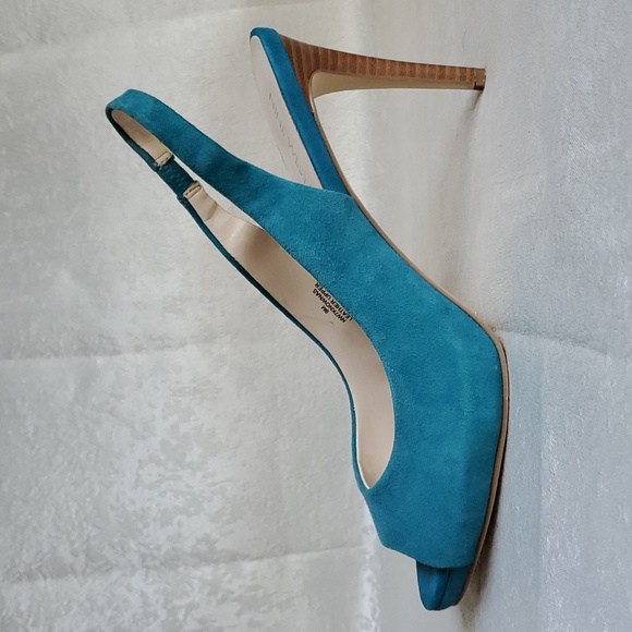 NINE WEST Teal Suede Leather Upper Slingback Heels SIZE: 9M - Picture 2 of 13